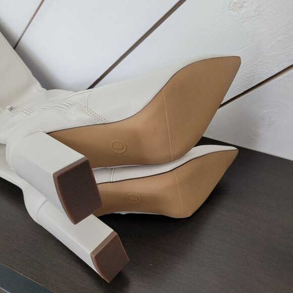 NEW Wild Pair Eileene Pointed Toe Knee High Boots 7M  Bone - Picture 7 of 9